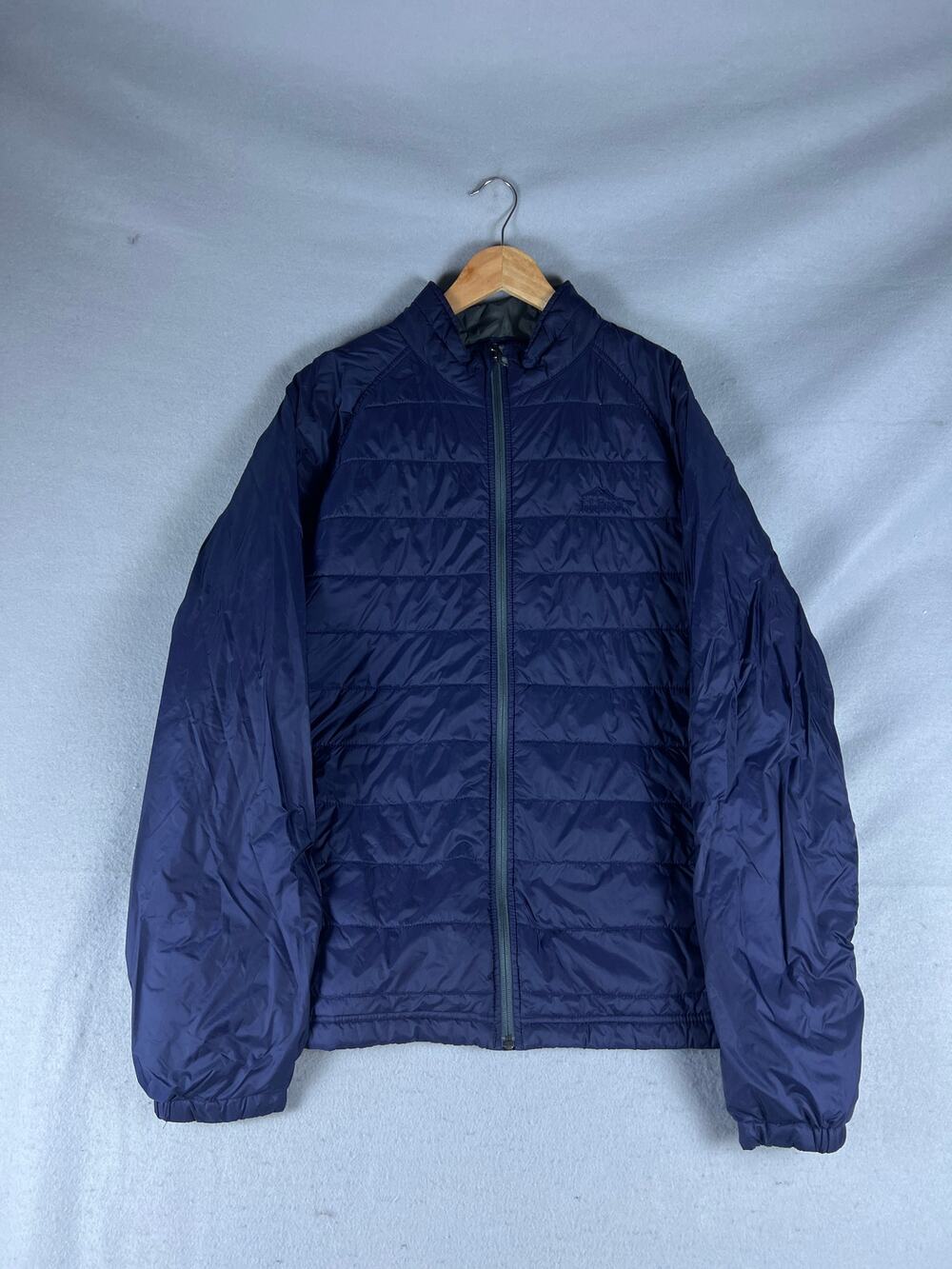 LL Bean Puffer Jacket Mens XL Blue Raglan Quilted Packable PrimaLoft Outdoor